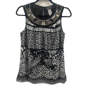 Linda Chenault Embellished Sleeveless Blouse Black & White Abstract Top SP NWT